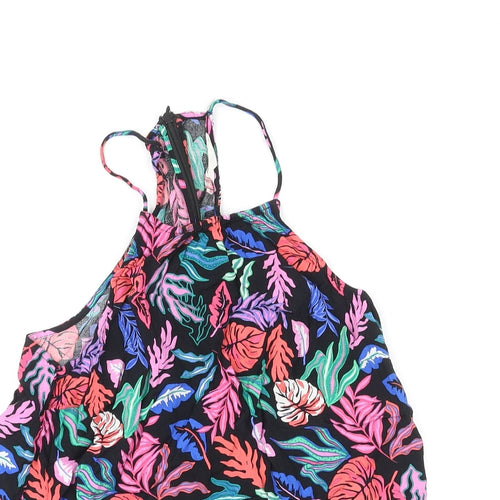 Hush Womens Multicoloured Geometric Viscose Basic Tank Size 12 Round Neck - Leaf Print