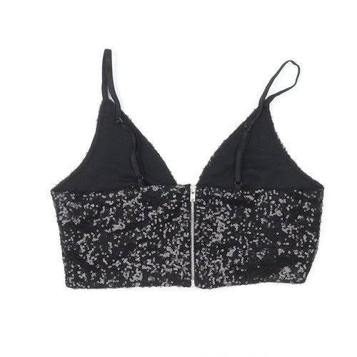 Divided by H&M Womens Black Polyester Cropped Tank Size S V-Neck