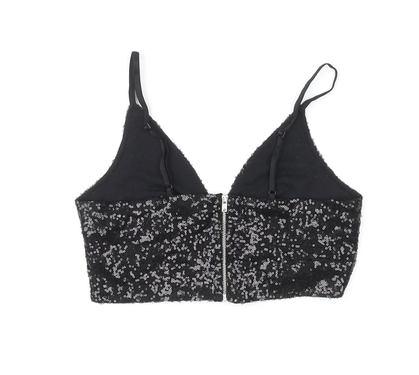 Divided by H&M Womens Black Polyester Cropped Tank Size S V-Neck