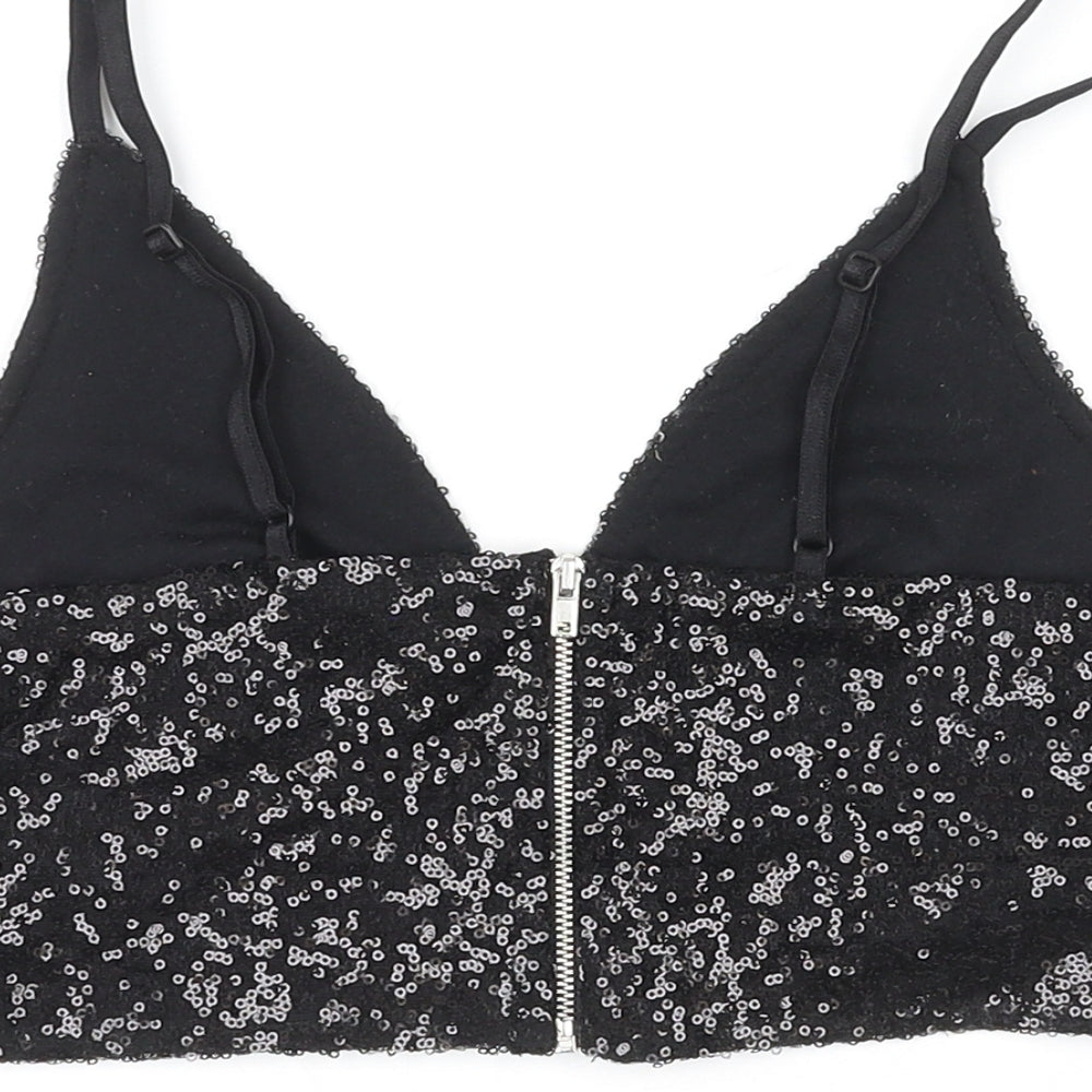 Divided by H&M Womens Black Polyester Cropped Tank Size S V-Neck