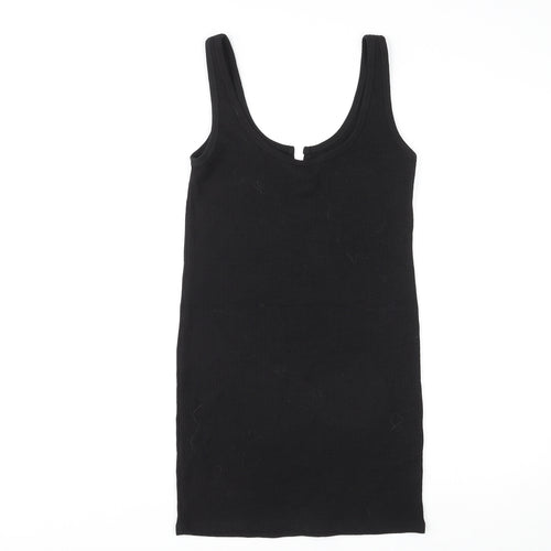 Topshop Womens Black Polyester Tank Dress Size 8 Scoop Neck Pullover