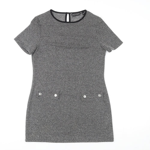 Dorothy Perkins Womens Grey Polyester Mini Size 8 Round Neck Button