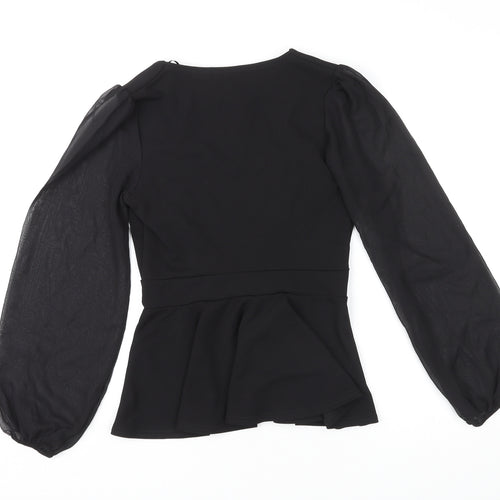 Quiz Womens Black Polyester Basic Blouse Size 10 Round Neck