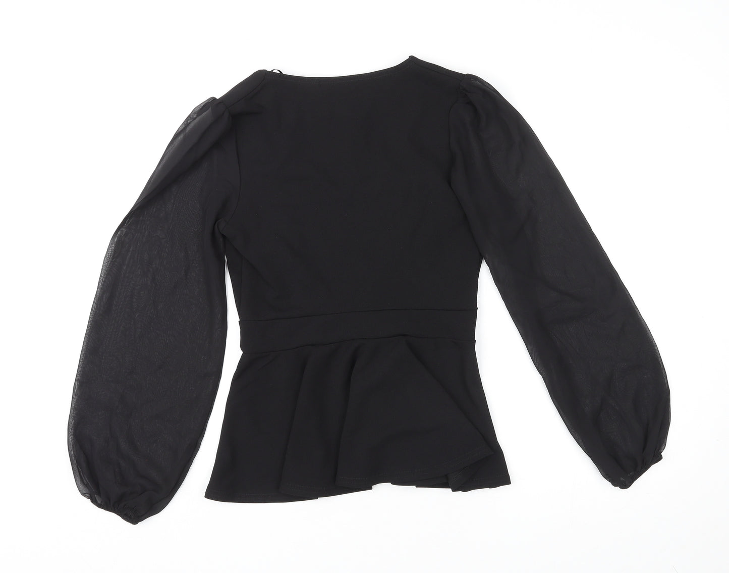 Quiz Womens Black Polyester Basic Blouse Size 10 Round Neck