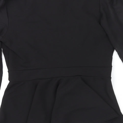 Quiz Womens Black Polyester Basic Blouse Size 10 Round Neck