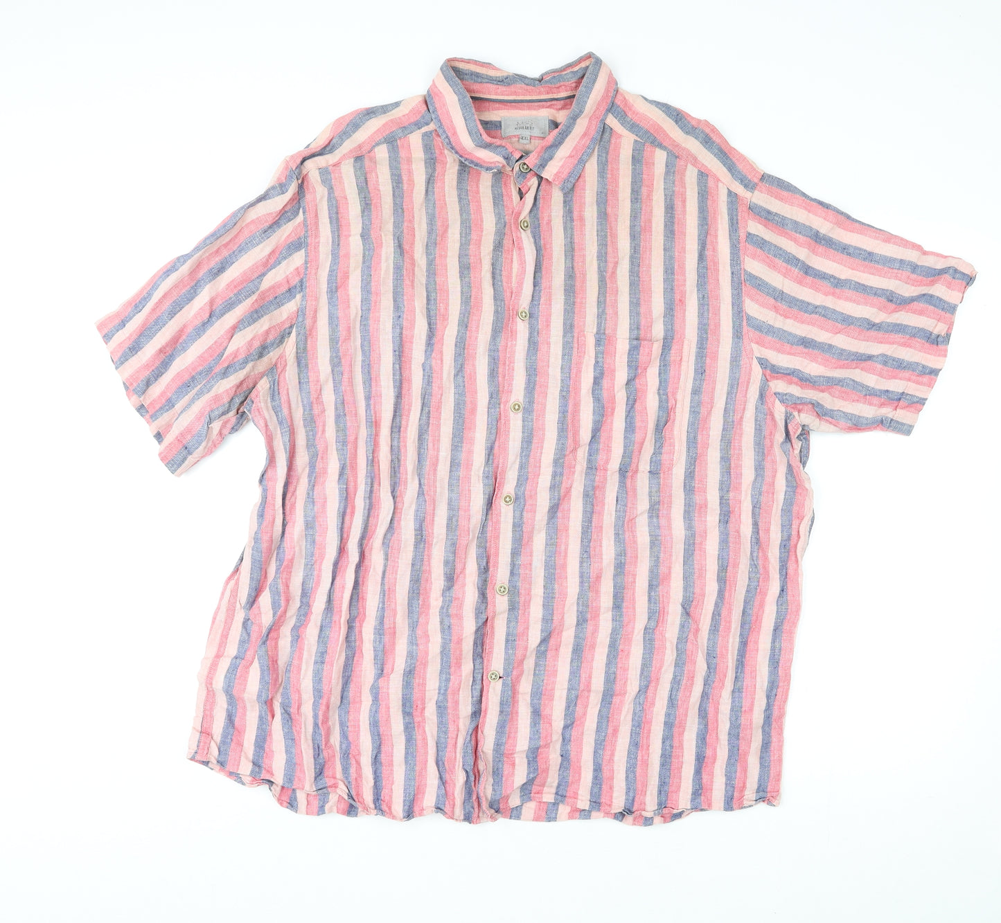 Marks and Spencer Mens Multicoloured Striped Linen Button-Up Size 2XL Collared Button