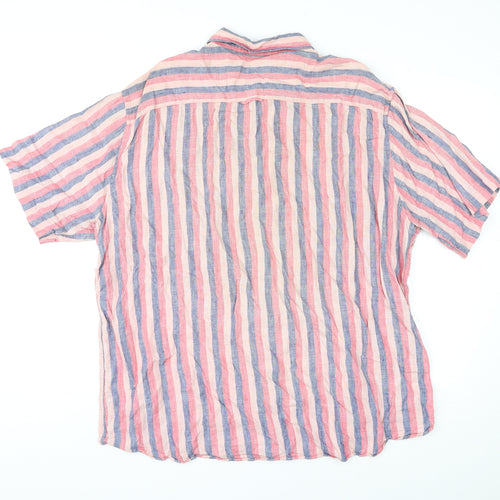 Marks and Spencer Mens Multicoloured Striped Linen Button-Up Size 2XL Collared Button