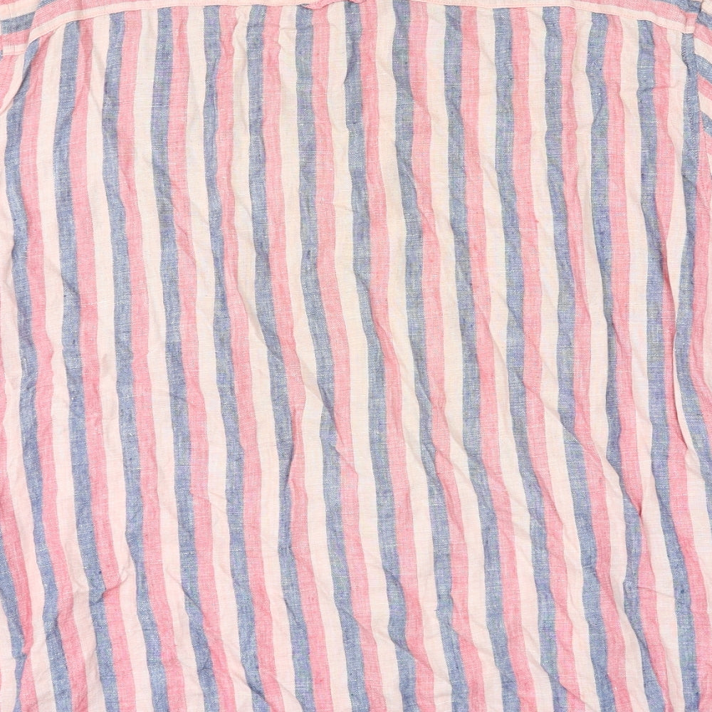 Marks and Spencer Mens Multicoloured Striped Linen Button-Up Size 2XL Collared Button
