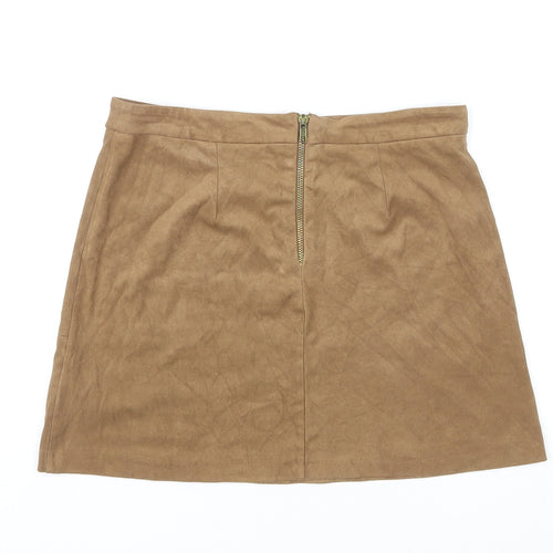 New Look Womens Brown Polyester Mini Skirt Size 10 Zip