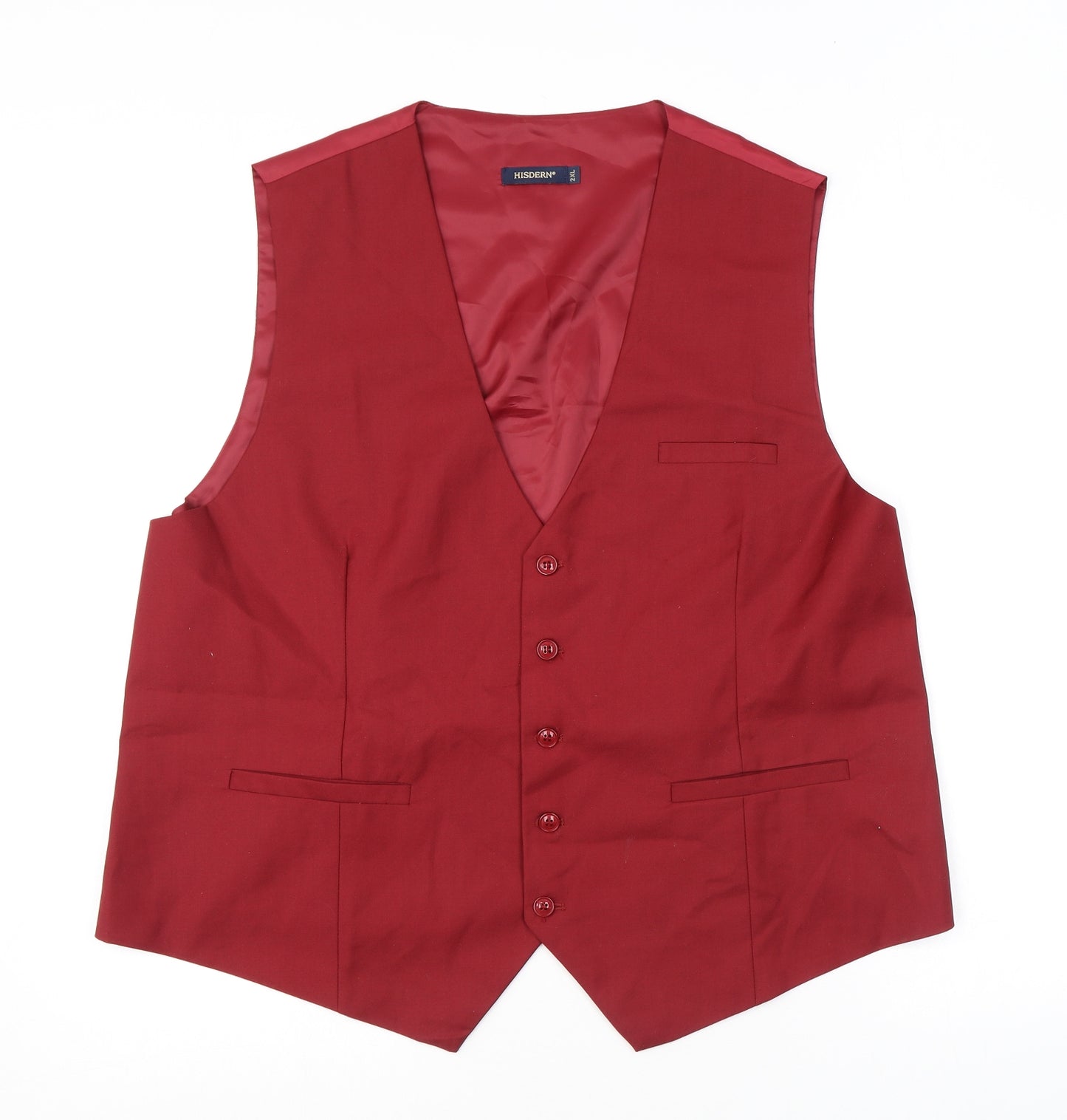 Hisdern Mens Red Polyester Jacket Suit Waistcoat Size 48 Regular