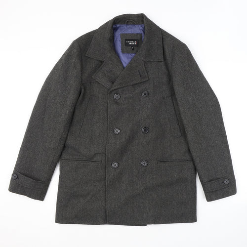 Thomas Nash Mens Grey Pea Coat Coat Size M Button