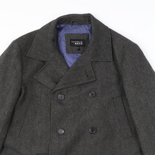Thomas Nash Mens Grey Pea Coat Coat Size M Button