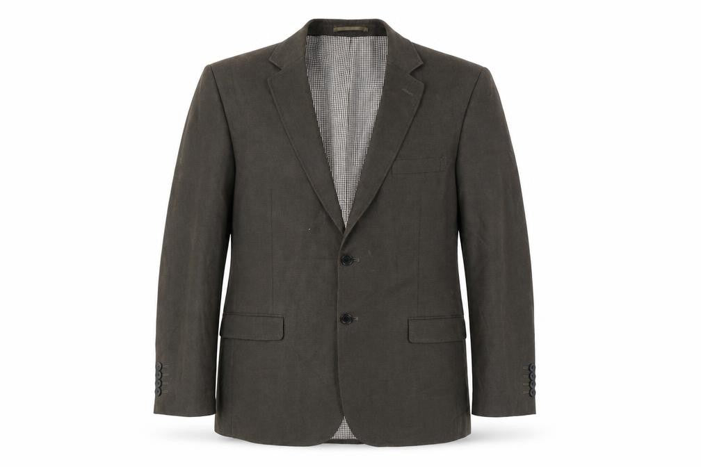 Front view of Brook Taverner men’s grey polyester jacket suit jacket, size 44, regular