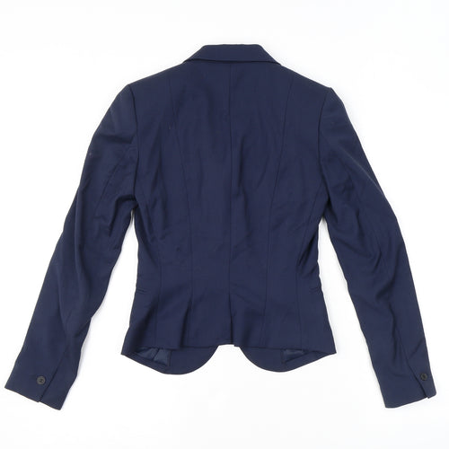 H&M Womens Blue Herringbone Polyester Jacket Blazer Size 4 - Pockets