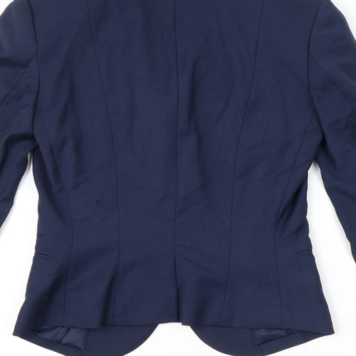 H&M Womens Blue Herringbone Polyester Jacket Blazer Size 4 - Pockets