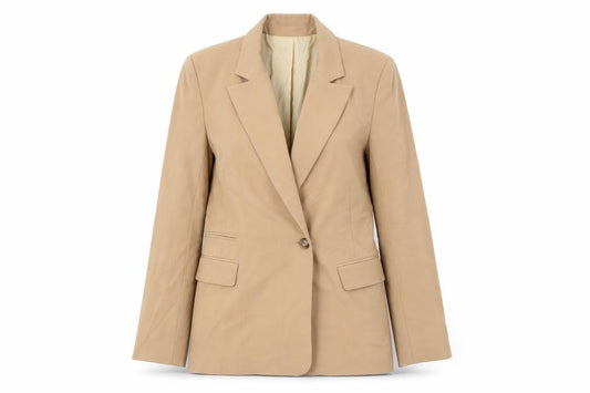 Front view of Topshop women’s beige polyester jacket blazer, size UK 8