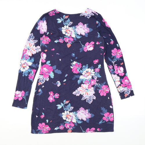 Joules Womens Blue Floral Viscose Basic Blouse Size 10 Round Neck