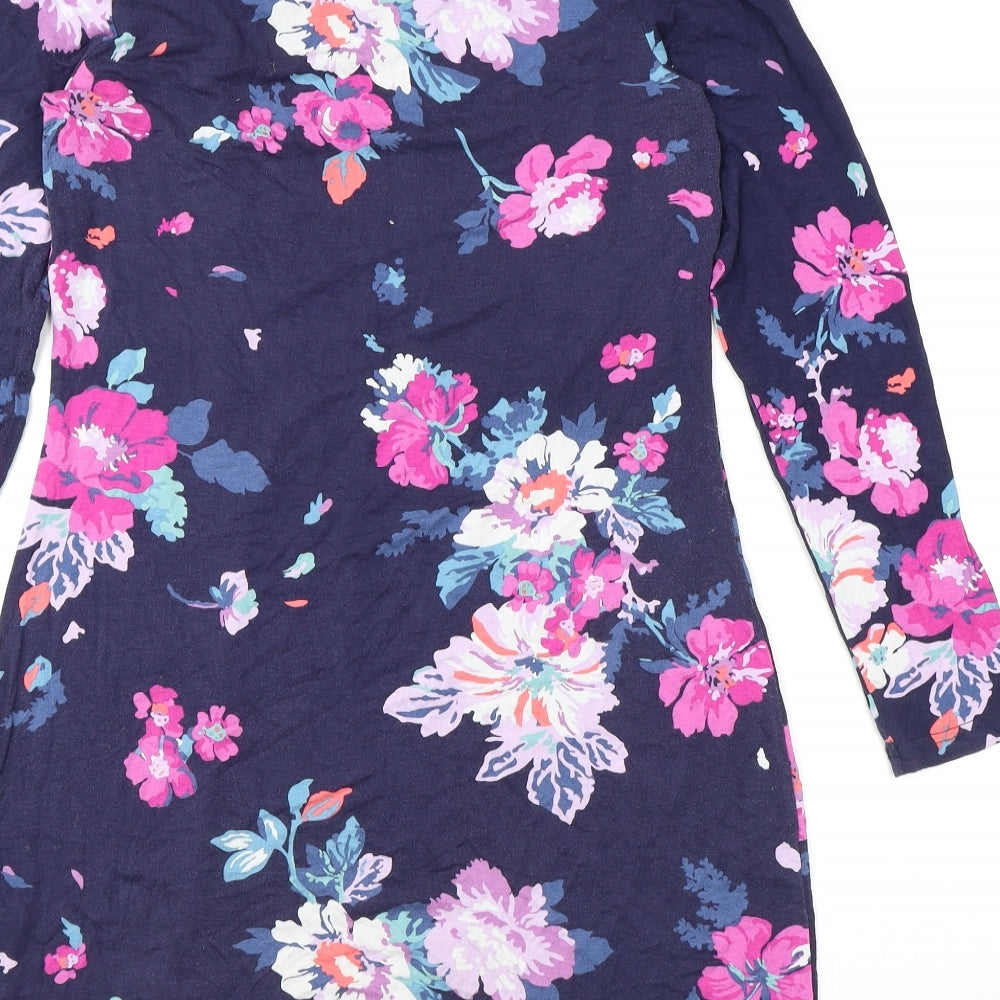 Joules Womens Blue Floral Viscose Basic Blouse Size 10 Round Neck