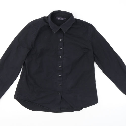Marks and Spencer Womens Black Cotton Basic Button-Up Size 12 Collared