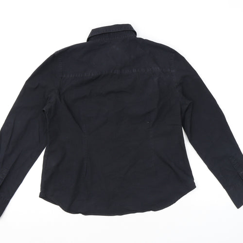 Marks and Spencer Womens Black Cotton Basic Button-Up Size 12 Collared