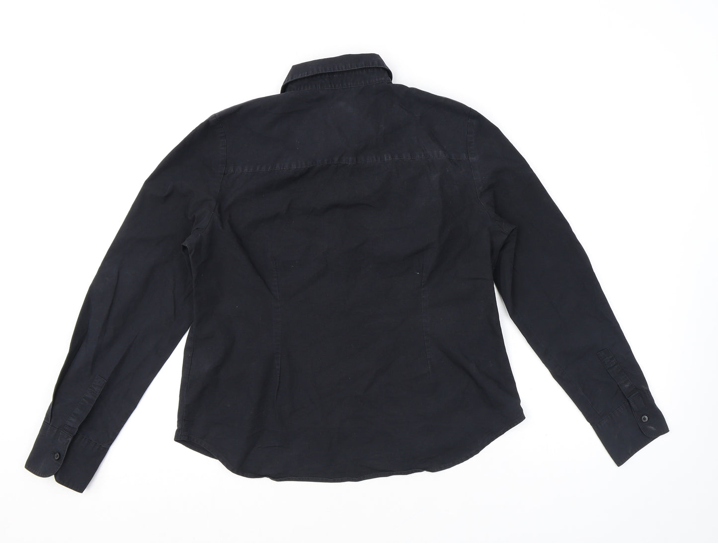 Marks and Spencer Womens Black Cotton Basic Button-Up Size 12 Collared