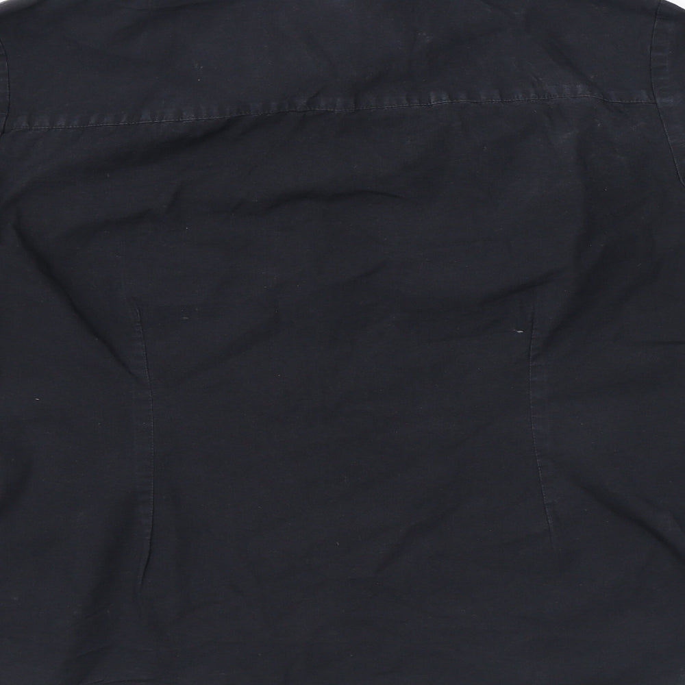 Marks and Spencer Womens Black Cotton Basic Button-Up Size 12 Collared