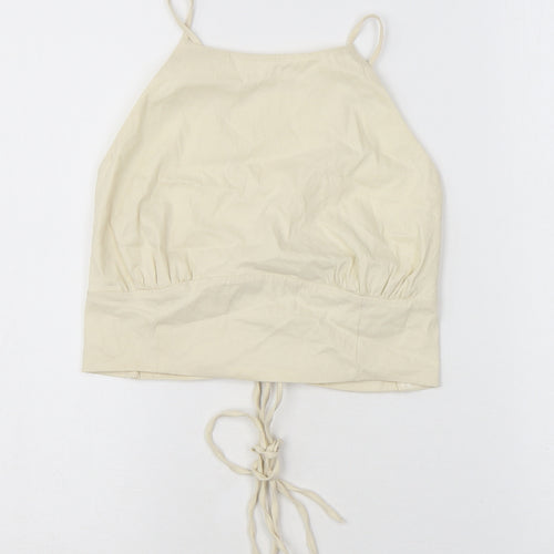 Zara Womens White Polyester Cropped Tank Size M Round Neck - Open Back