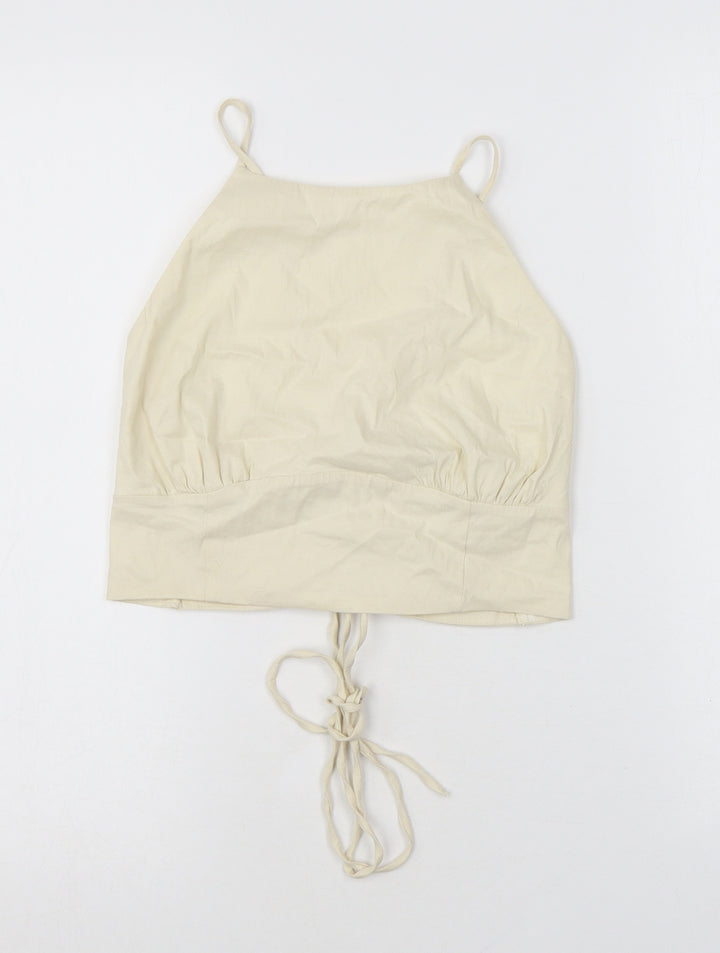 Zara Womens White Polyester Cropped Tank Size M Round Neck - Open Back