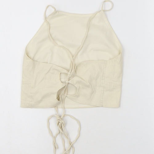 Zara Womens White Polyester Cropped Tank Size M Round Neck - Open Back