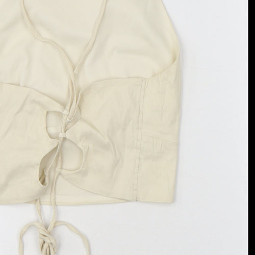 Zara Womens White Polyester Cropped Tank Size M Round Neck - Open Back