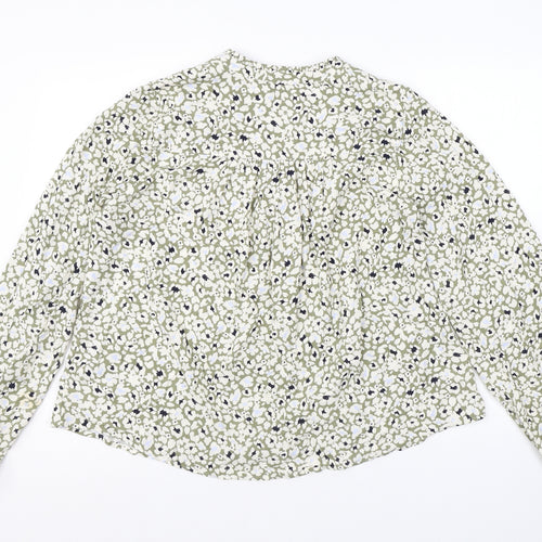 Marks and Spencer Womens Green Floral Viscose Basic Blouse Size 12 V-Neck