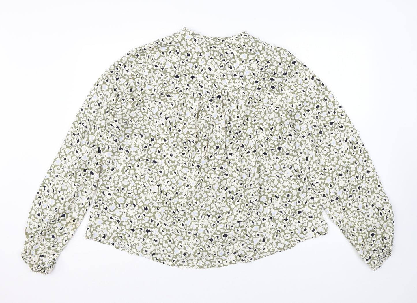 Marks and Spencer Womens Green Floral Viscose Basic Blouse Size 12 V-Neck