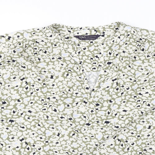 Marks and Spencer Womens Green Floral Viscose Basic Blouse Size 12 V-Neck