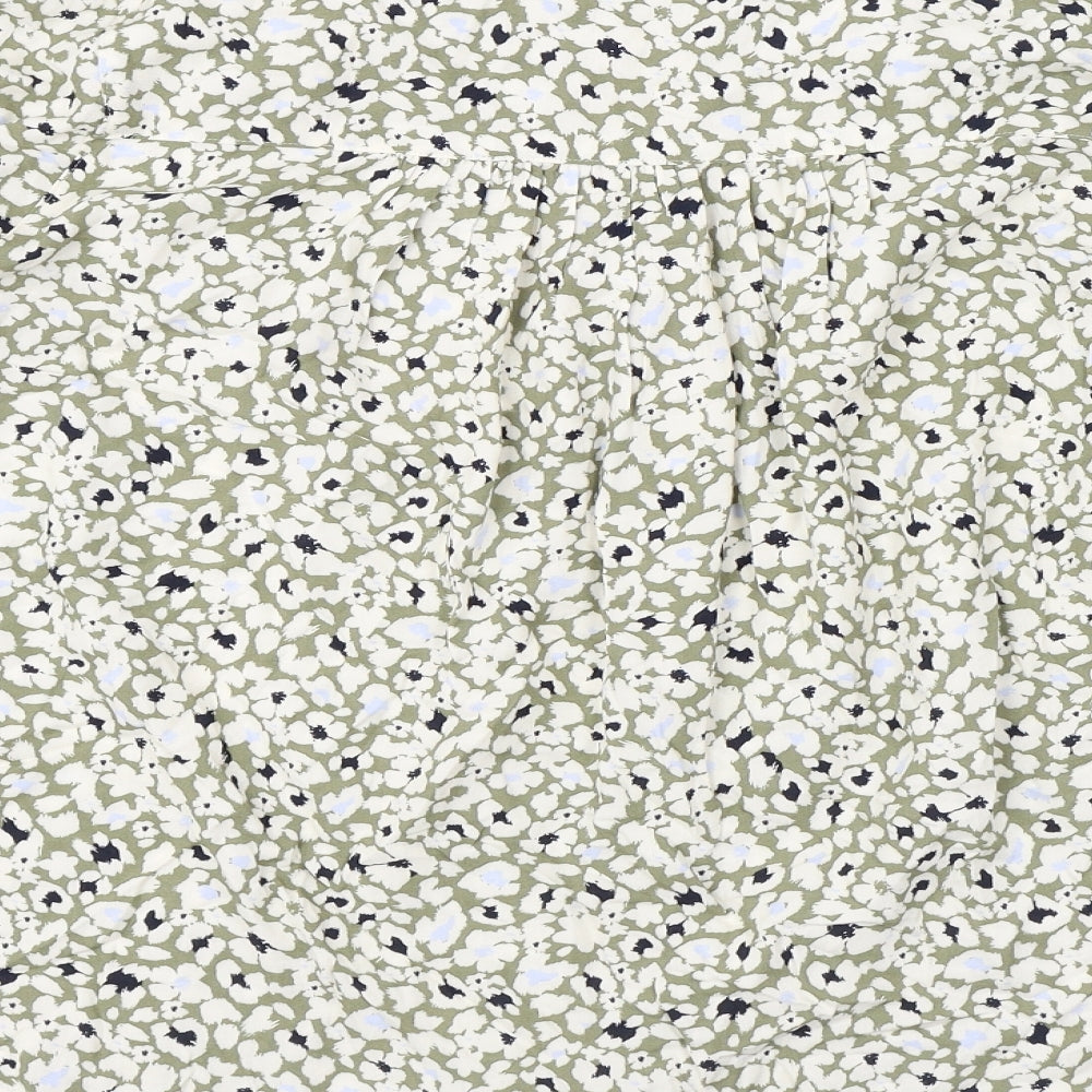 Marks and Spencer Womens Green Floral Viscose Basic Blouse Size 12 V-Neck