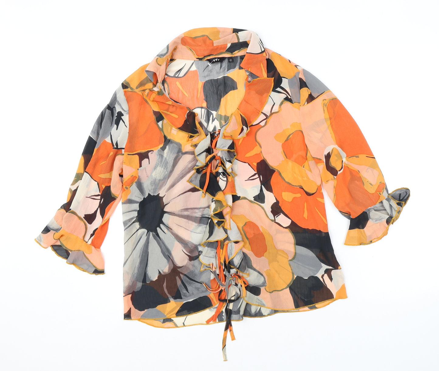 Per Una Womens Orange Floral Polyester Basic Blouse Size 12 Collared