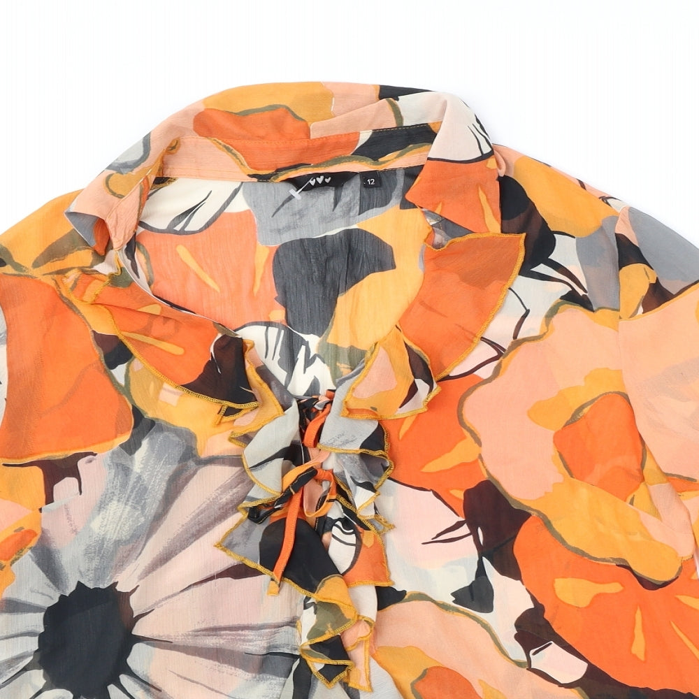 Per Una Womens Orange Floral Polyester Basic Blouse Size 12 Collared