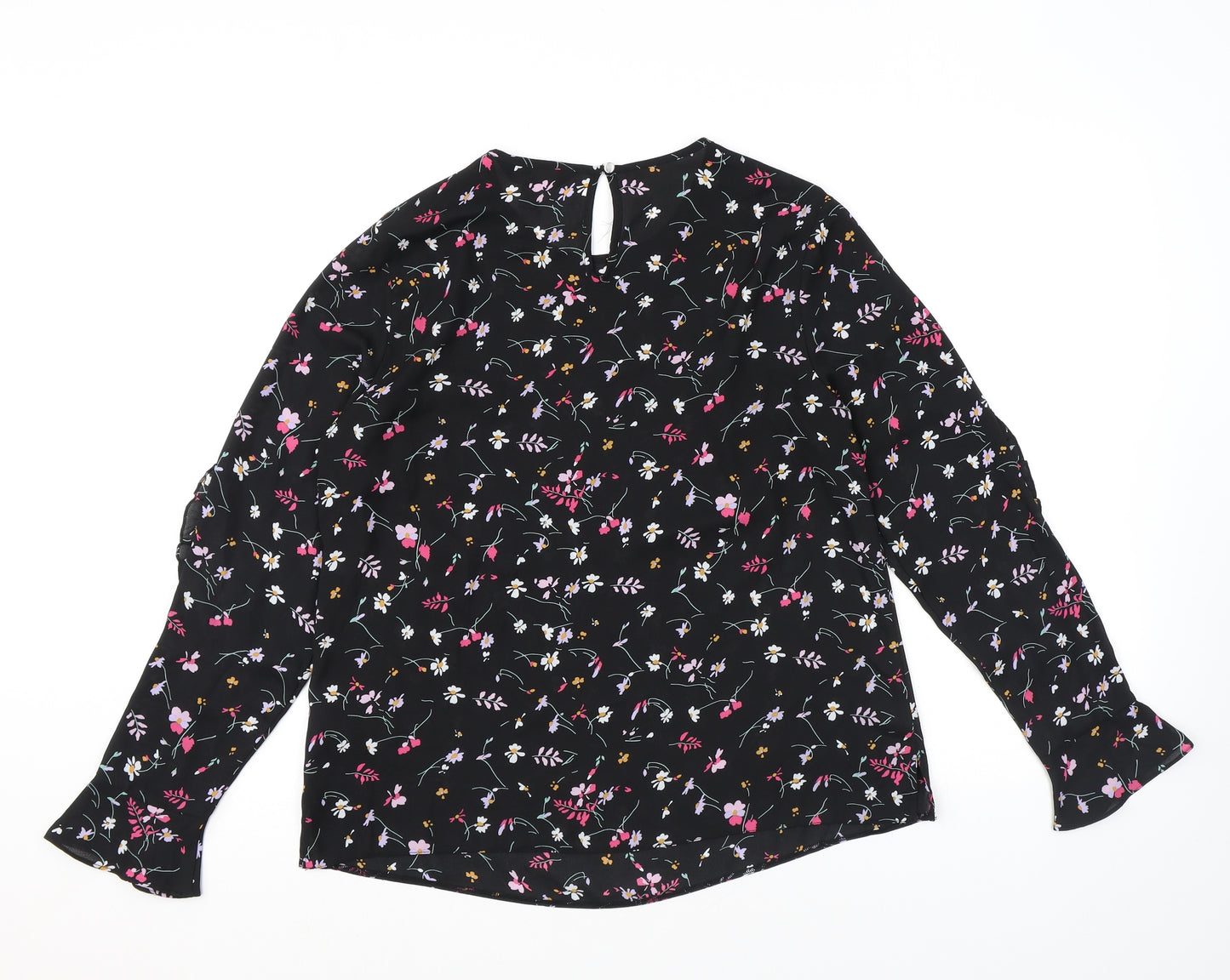 Dorothy Perkins Womens Black Geometric Polyester Basic Blouse Size 12 Round Neck