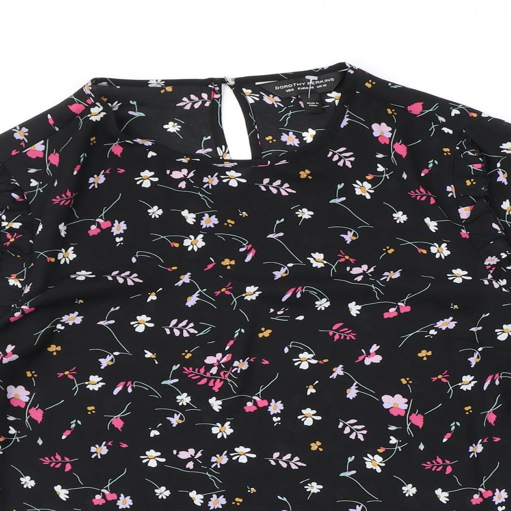 Dorothy Perkins Womens Black Geometric Polyester Basic Blouse Size 12 Round Neck