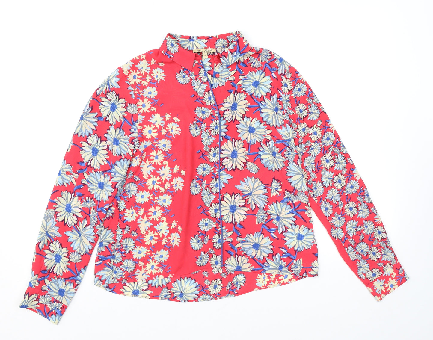 NEXT Womens Red Floral Polyester Basic Button-Up Size 8 Collared