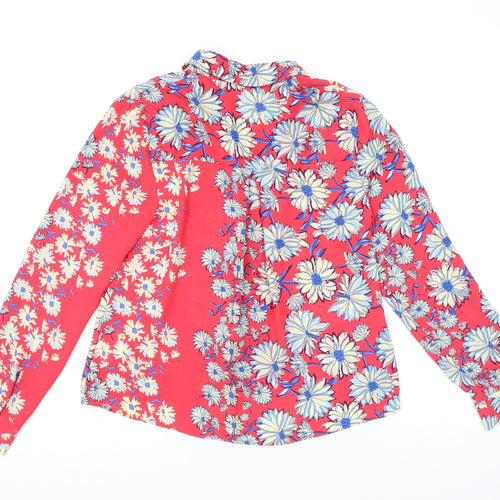 NEXT Womens Red Floral Polyester Basic Button-Up Size 8 Collared