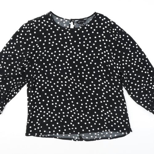 New Look Womens Black Polka Dot Viscose Basic Blouse Size 12 Round Neck