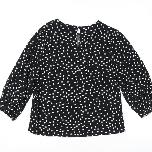 New Look Womens Black Polka Dot Viscose Basic Blouse Size 12 Round Neck