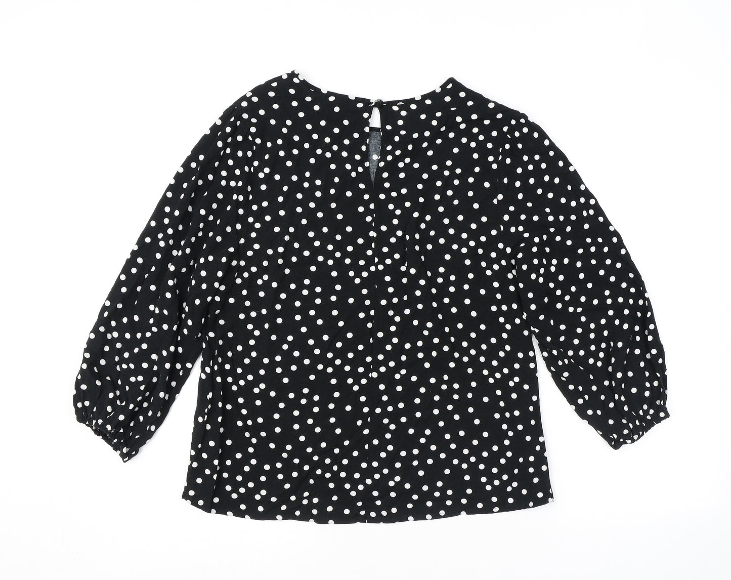 New Look Womens Black Polka Dot Viscose Basic Blouse Size 12 Round Neck