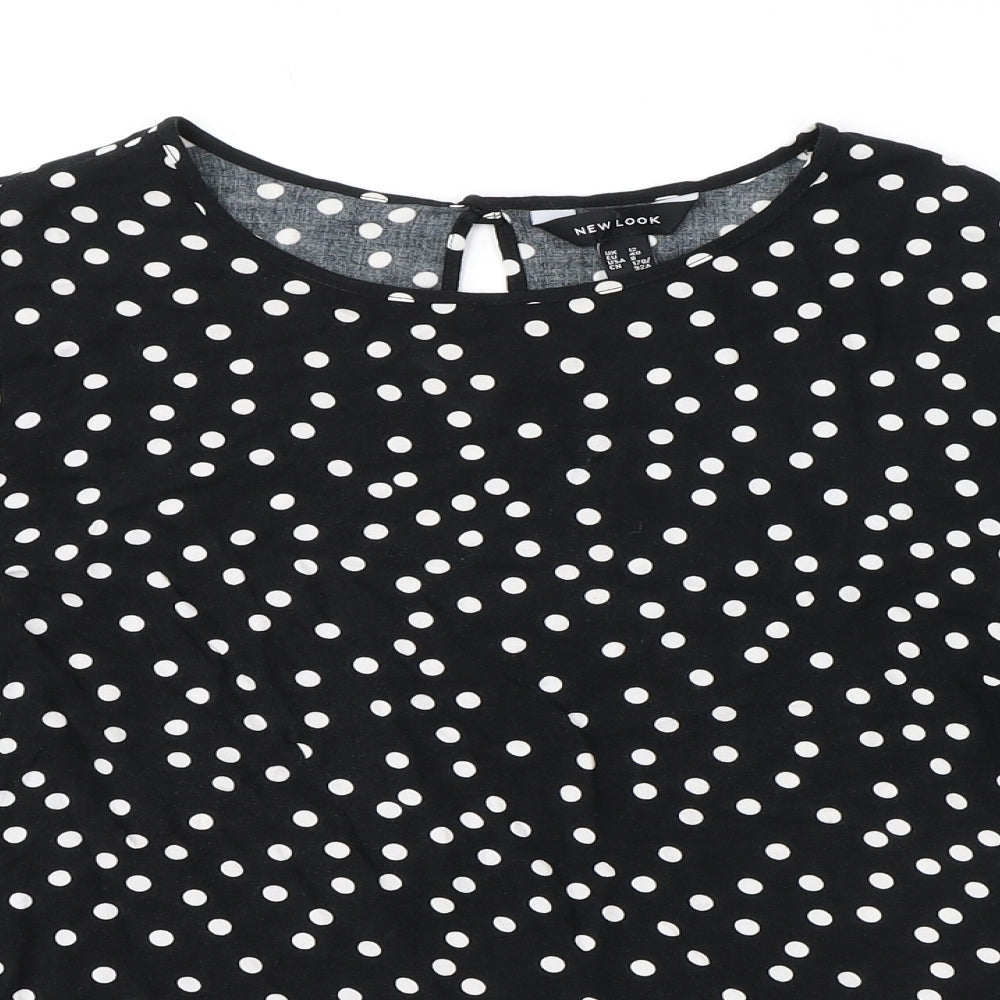 New Look Womens Black Polka Dot Viscose Basic Blouse Size 12 Round Neck