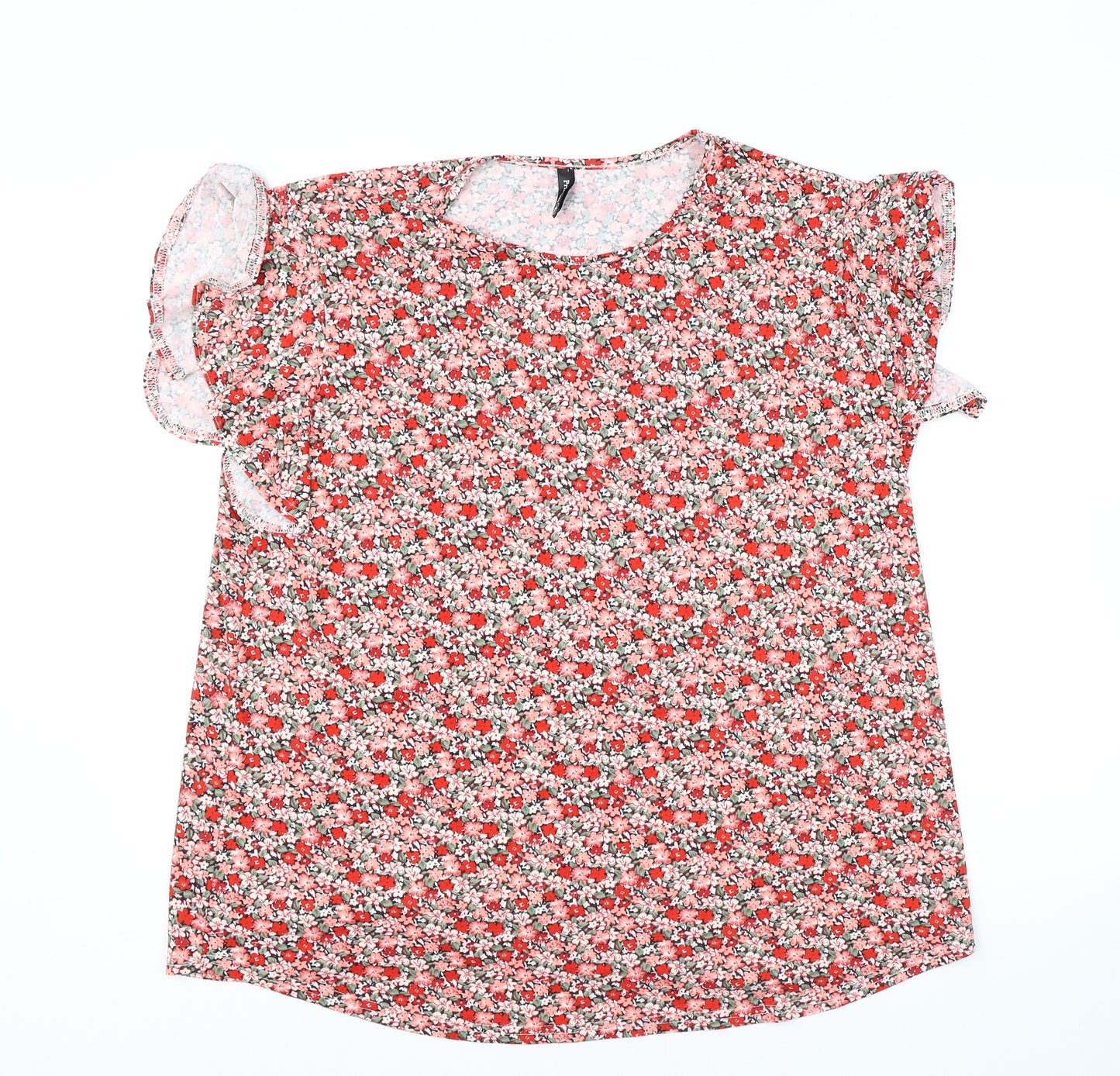 Prinstory Womens Red Floral Polyester Basic Blouse Size 2XL Round Neck