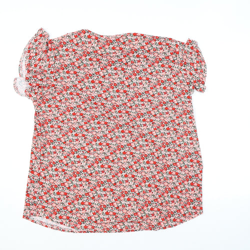 Prinstory Womens Red Floral Polyester Basic Blouse Size 2XL Round Neck