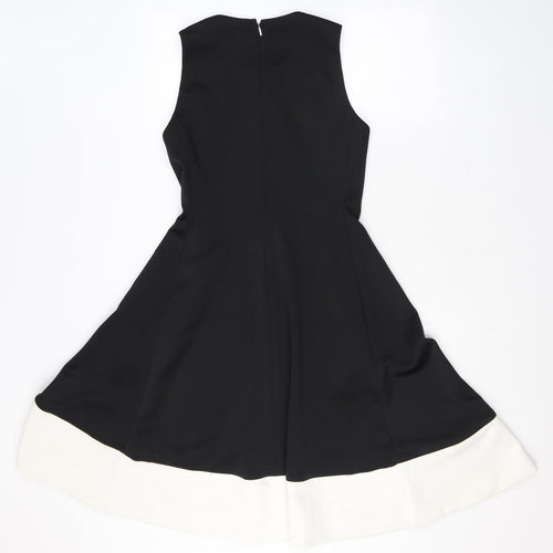 DKNY Womens Black Colourblock Polyester Skater Dress Size 10 Crew Neck Zip