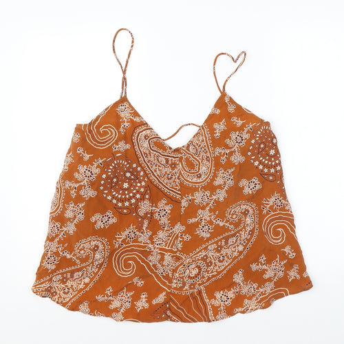 Zara Womens Orange Paisley Cupro Camisole Tank Size M V-Neck