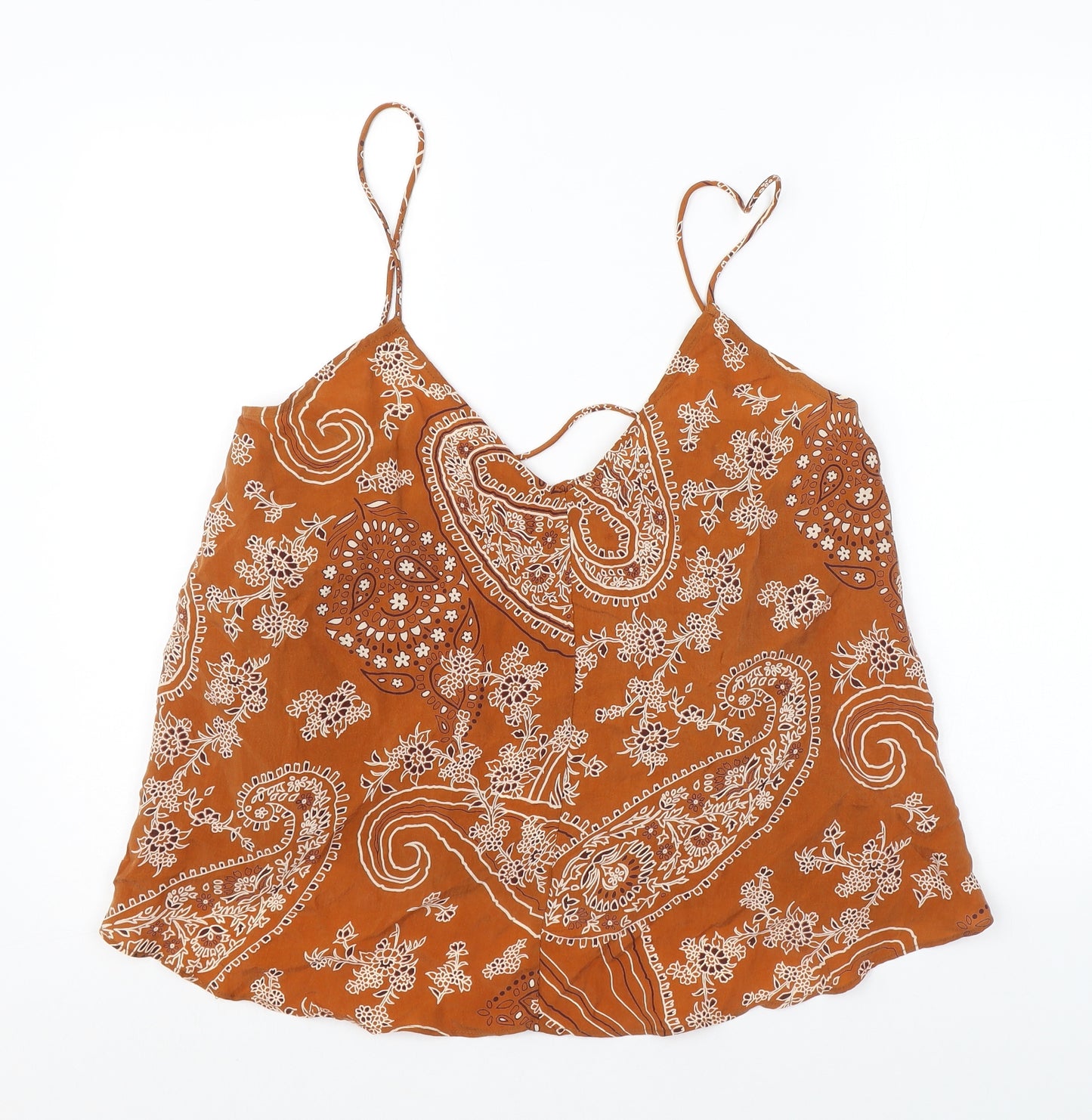 Zara Womens Orange Paisley Cupro Camisole Tank Size M V-Neck