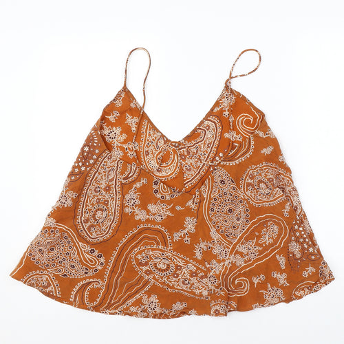 Zara Womens Orange Paisley Cupro Camisole Tank Size M V-Neck